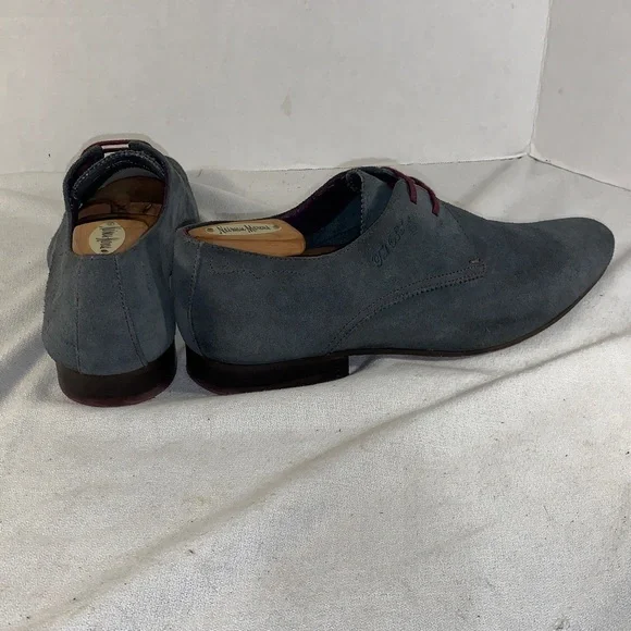 Ted Baker Slate Blue Suede Oxfords with Burgundy Laces